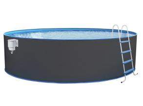 Stahlwandpool Set Nuovo 350x120 cm, anthrazit Stahl, Pool, Leiter, Skimmer, Einlaufdüse, Schläuche