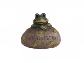 Frosch auf Stein "Willkommen", Keramik