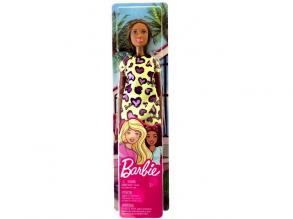 Barbie GHW47 - Chic Puppe im gelben Kleid mit Herzprint (brünett)