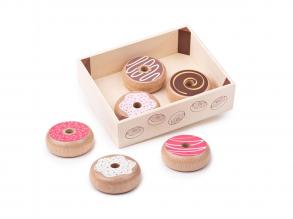 Holzkiste mit Donuts