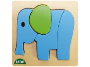 Lena 32061 - Holzpuzzle Elefant, Kinderpuzzle mit Grundplatte 14 x 14 cm und 4 Puzzleteilen