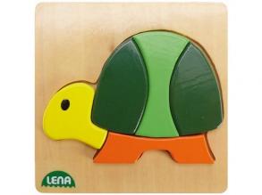 Lena 32063 - Holzpuzzle Schildkröte, Kinderpuzzle mit Grundplatte 14 x 14 cm 5 Puzzleteilen