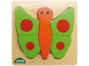 Lena 32067 - Holzpuzzle Schmetterling, Kinderpuzzle mit Grundplatte 14 x 14 cm und 5 Puzzleteilen
