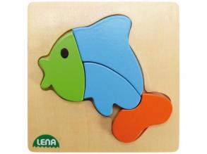 Lena 32068 - Holzpuzzle Fisch, Kinderpuzzle mit Grundplatte 14 x 14 cm und 4 Puzzleteilen