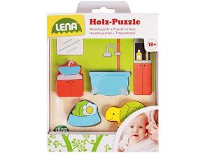 Lena 32143 - Holzpuzzle Bad, Kinderpuzzle mit Grundplatte 14 x 14 cm und 4 Puzzleteilen