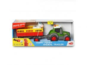 Dickie Toys Happy Fendt Animal Trailer, Traktor für Kinder ab 1 Jahr, Trecker mit Tieranhänger, Ba