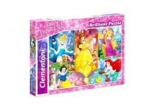 Clementoni 20140.2 - Puzzle "Disney Prinzessinnen", mit Glitzersteinen 104 Teile