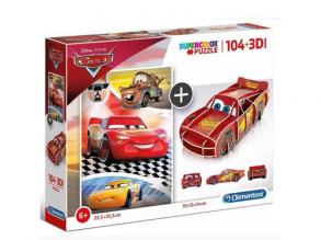 Clementoni 20160 Clementoni-20160-Puzzle 104 + 3D Modell-Cars-104 Teile, Mehrfarben