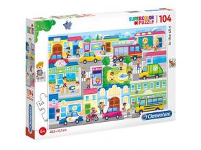 Clementoni 27114"In der Stadt-Supercolor Puzzle, 104 Teile, für Kinder ab 6 Jahre, Mehrfarben