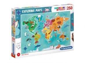 Clementoni Puzzle 250 pieces Exploring Maps : Monde - Animaux