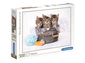 Clementoni 35065 High Quality Puzzle 500 Teile-Katzen mit Seife, Mehrfarben