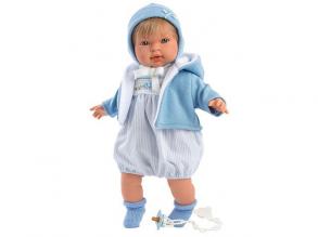 Puppe Miguel, mit blauen Augen und blonden Haaren, Babypuppe mit Softkörper, blaues Outfit, Puppen