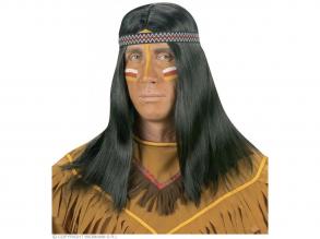 Indianer Perücke mit Stirnband, schwarz