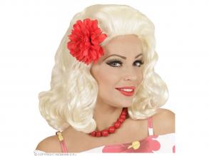BLONDE ROCKABILLY PIN UP GIRL PERÜCKE MIT ROTER ROSE in Box