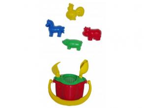 Mini Set Sandkastenspielzeug Siebeimer, Harke/Schaufel, Tierformen