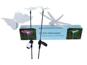 Solar-Dekostäbe 2er Set, LED Schmetterling+Libelle, Kunststoff