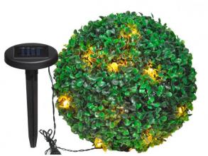 Solarlichterkette in Buchsbaumkugel 10 warmweiße LEDs, 2m Kabel