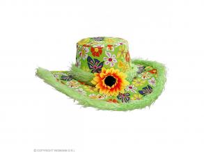 Ibiza Hut mit Plüschrand u. Sonnenblume, grün