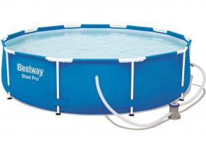 Bestway Steel Pro Frame Pool, rund 305x76 cm Set mit Filterpumpe, blau